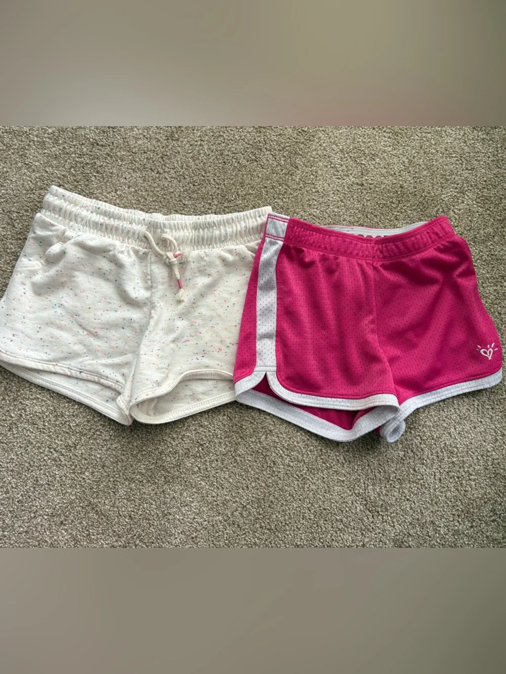 Girls Bundle of 2 Pink Active Shorts + Cream Speckled Lounge Shorts (S) Size 6/7
